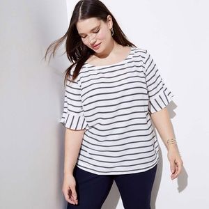 LOFT Plus Striped Ruffle Cuff Top (NWT)